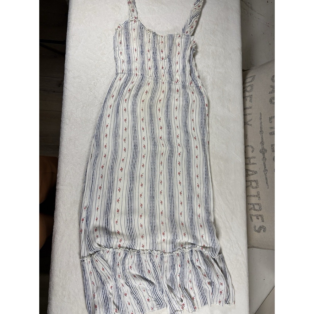 Urban Outfitters Striped Floral Maxi Dress Sweetheart Neck Ruggle Hem Med